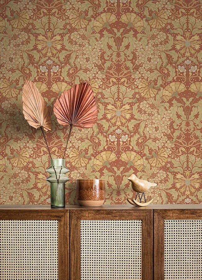 A-Street Prints Ojvind Rust Floral Ogee Wallpaper - SKU 4080-83114