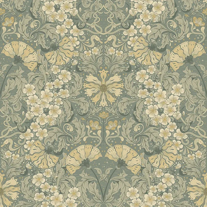 A-Street Prints Ojvind Sea Green Floral Ogee Wallpaper - SKU 4080-83113