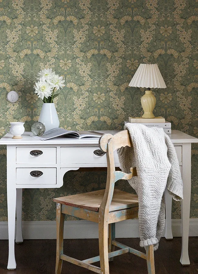 A-Street Prints Ojvind Sea Green Floral Ogee Wallpaper - SKU 4080-83113