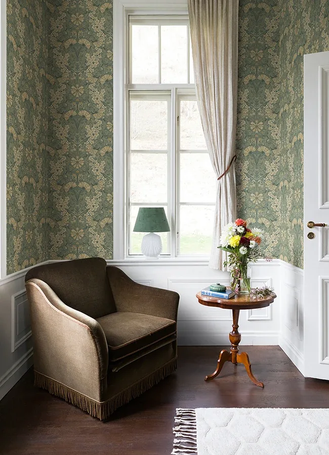 A-Street Prints Ojvind Sea Green Floral Ogee Wallpaper - SKU 4080-83113