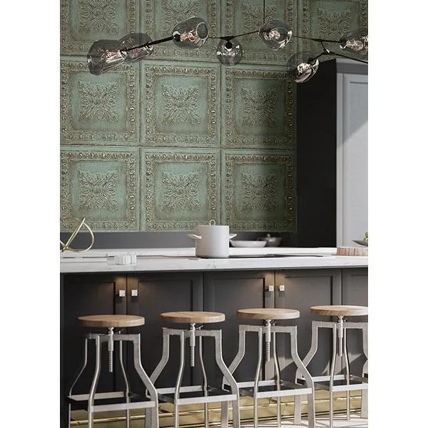 A-Street Prints Ornamental Turquoise Tin Tile Wallpaper - SKU 2540-24032