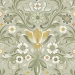 A-Street Prints Ostanskar Green Retro Floral Wallpaper - SKU 2999-24113