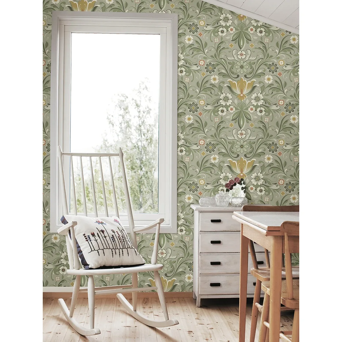 A-Street Prints Ostanskar Green Retro Floral Wallpaper - SKU 2999-24113