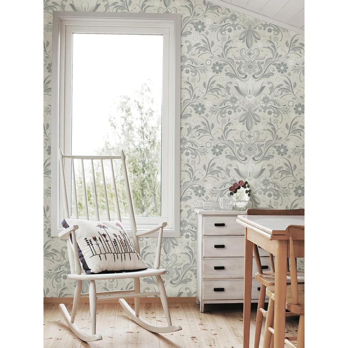 A-Street Prints Ostanskar Light Grey Retro Floral Wallpaper - SKU 2999-24109