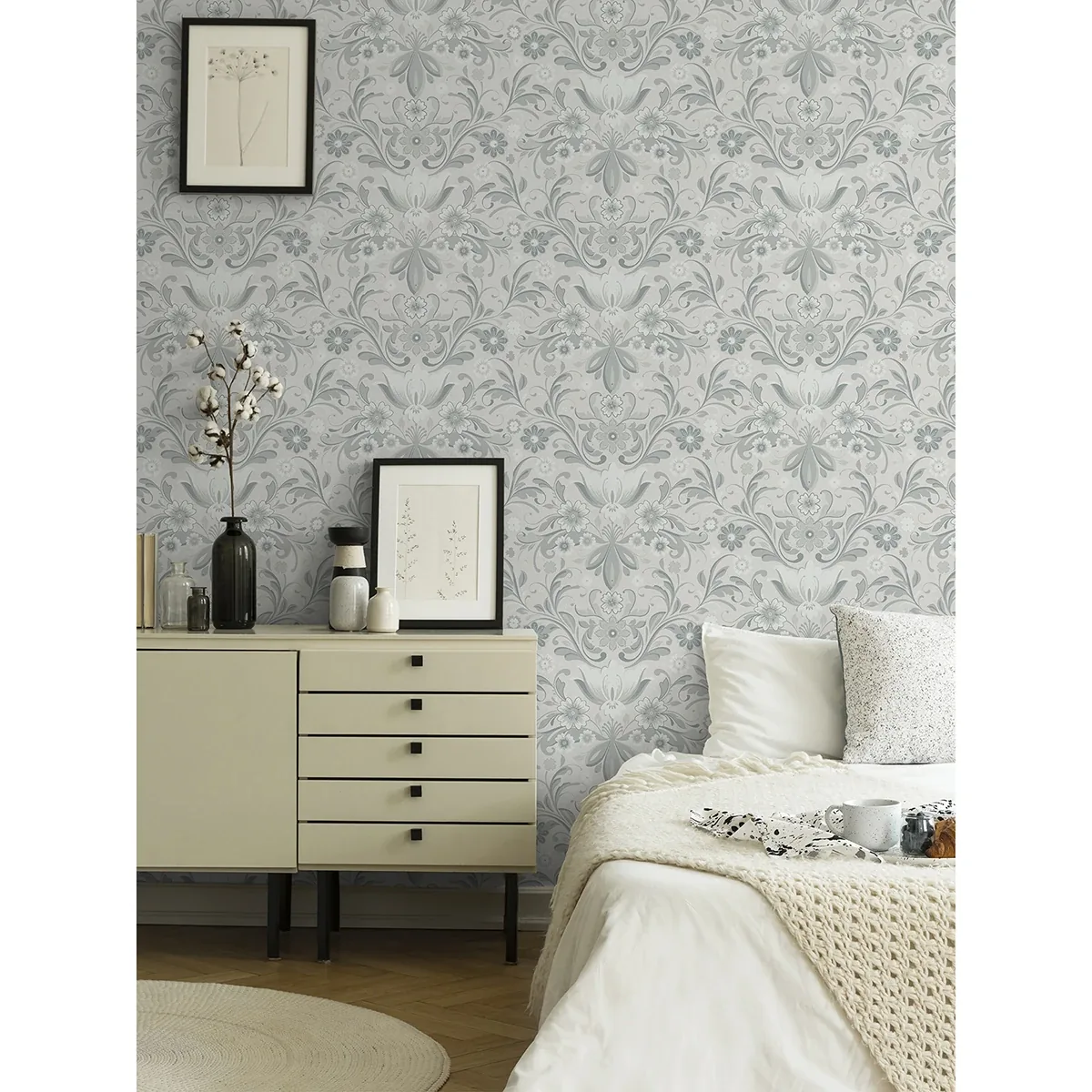 A-Street Prints Ostanskar Light Grey Retro Floral Wallpaper - SKU 2999-24109