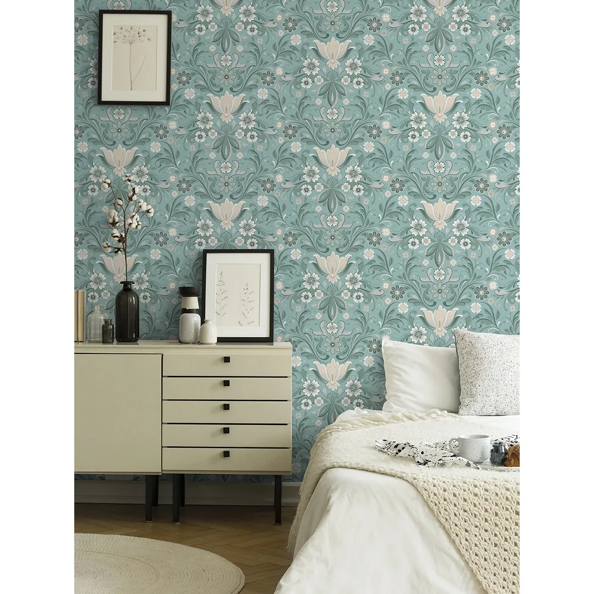 A-Street Prints Ostanskar Turquoise Retro Floral Wallpaper - SKU 2999-24111