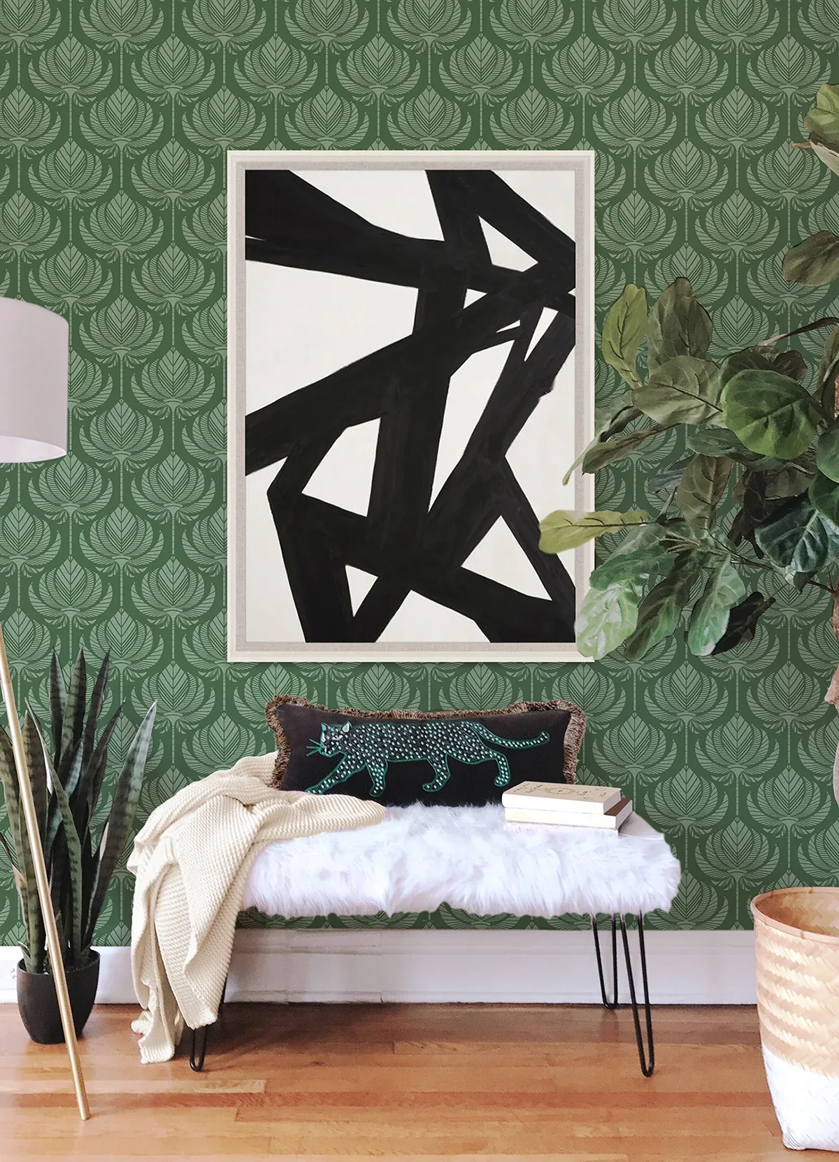 A-Street Prints Palmier Green Lotus Fan Wallpaper - SKU 4014-26426