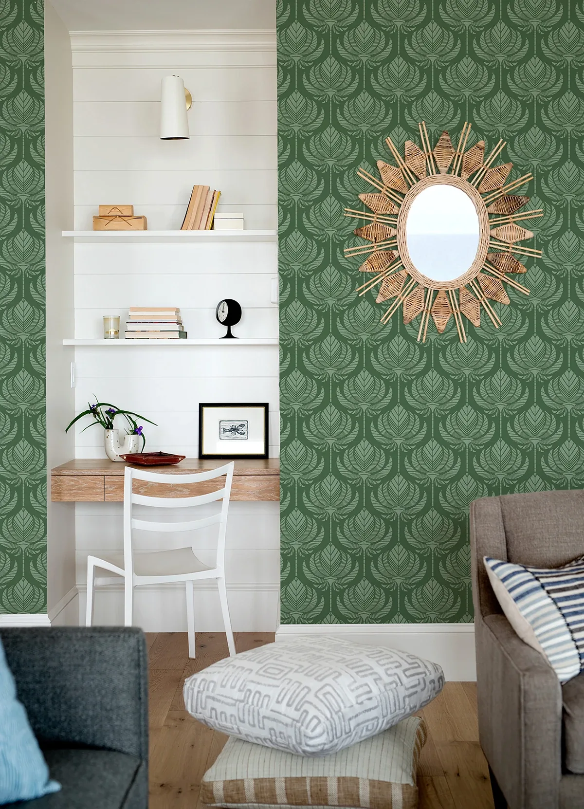 A-Street Prints Palmier Green Lotus Fan Wallpaper - SKU 4014-26426
