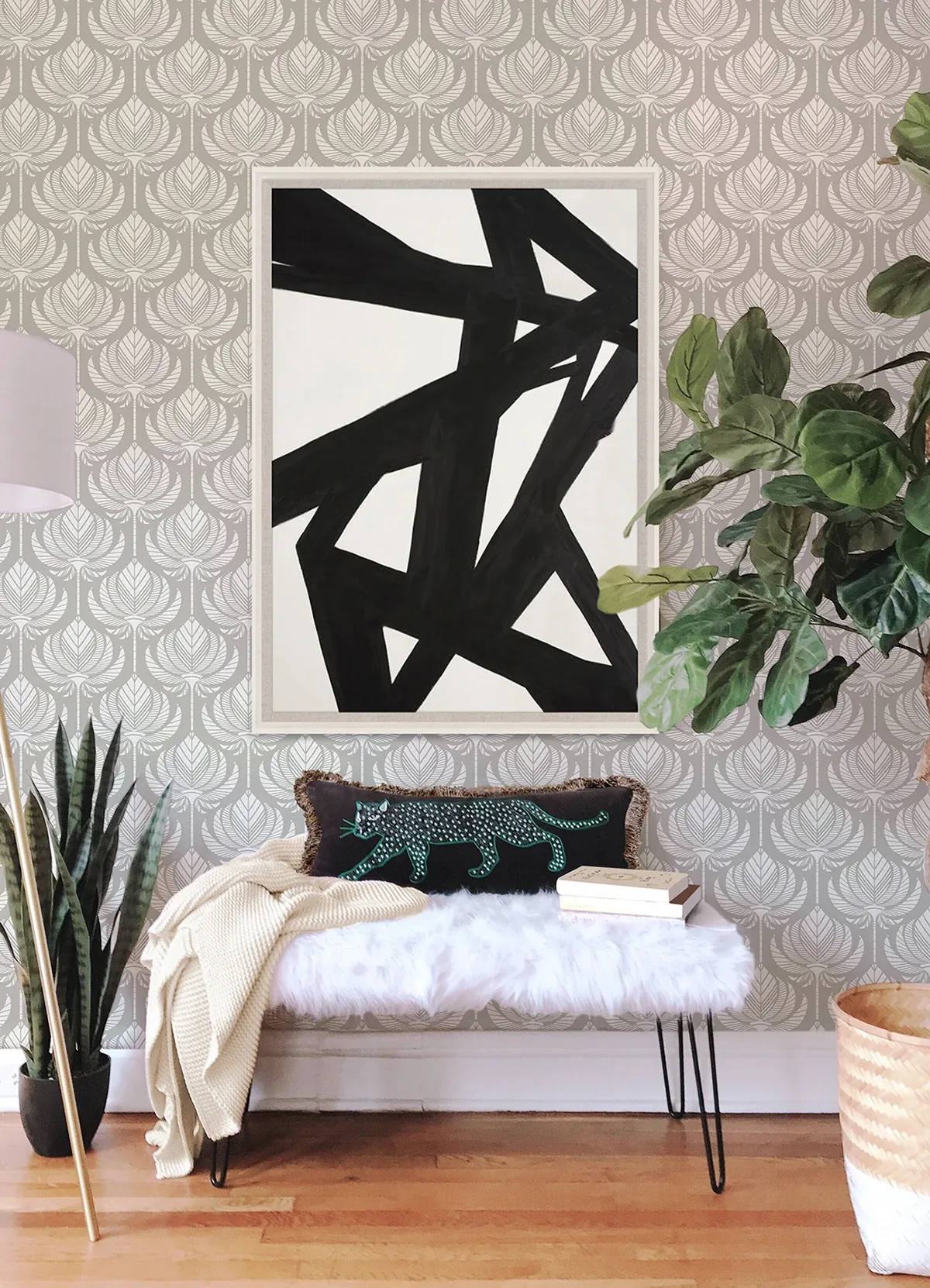 A-Street Prints Palmier Grey Lotus Fan Wallpaper - SKU 4014-26425