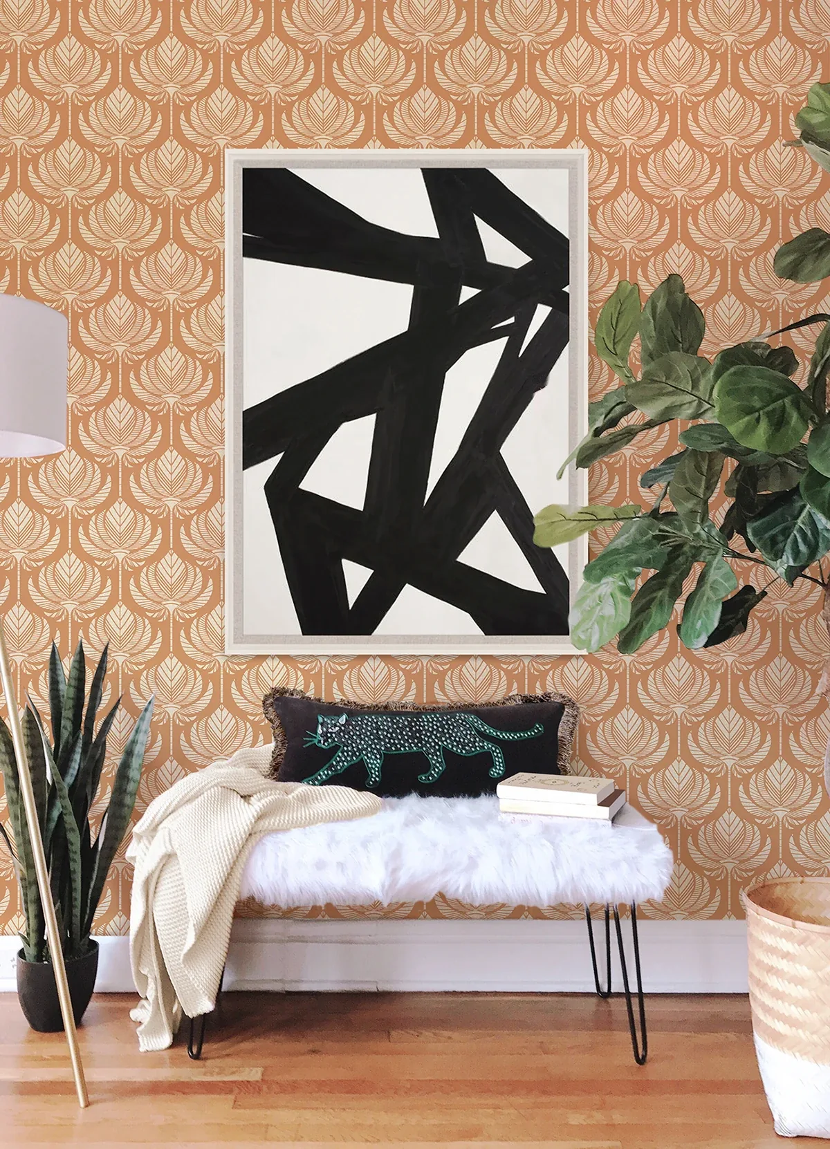 A-Street Prints Palmier Orange Lotus Fan Wallpaper - SKU 4014-26423