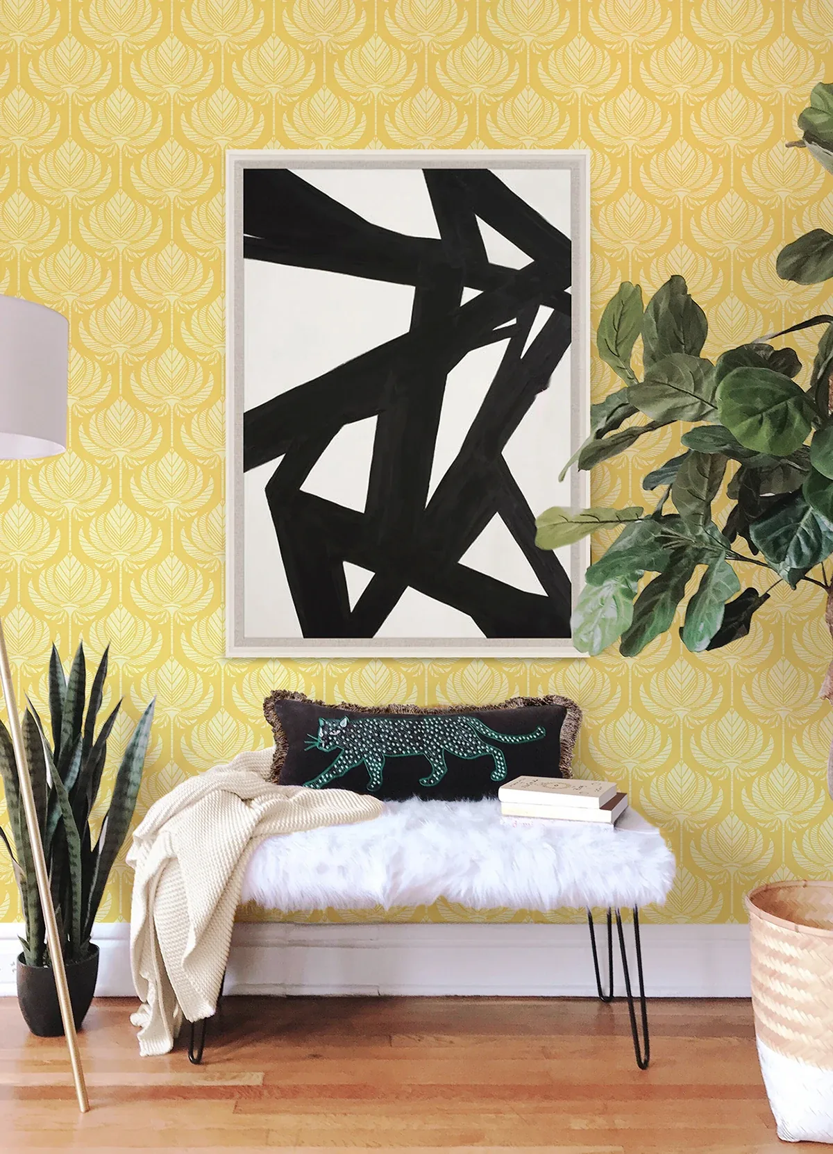 A-Street Prints Palmier Yellow Lotus Fan Wallpaper - SKU 4014-26427