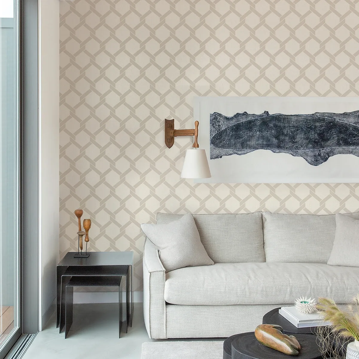 A-Street Prints Payton Beige Hexagon Trellis Wallpaper - SKU 2971-86311