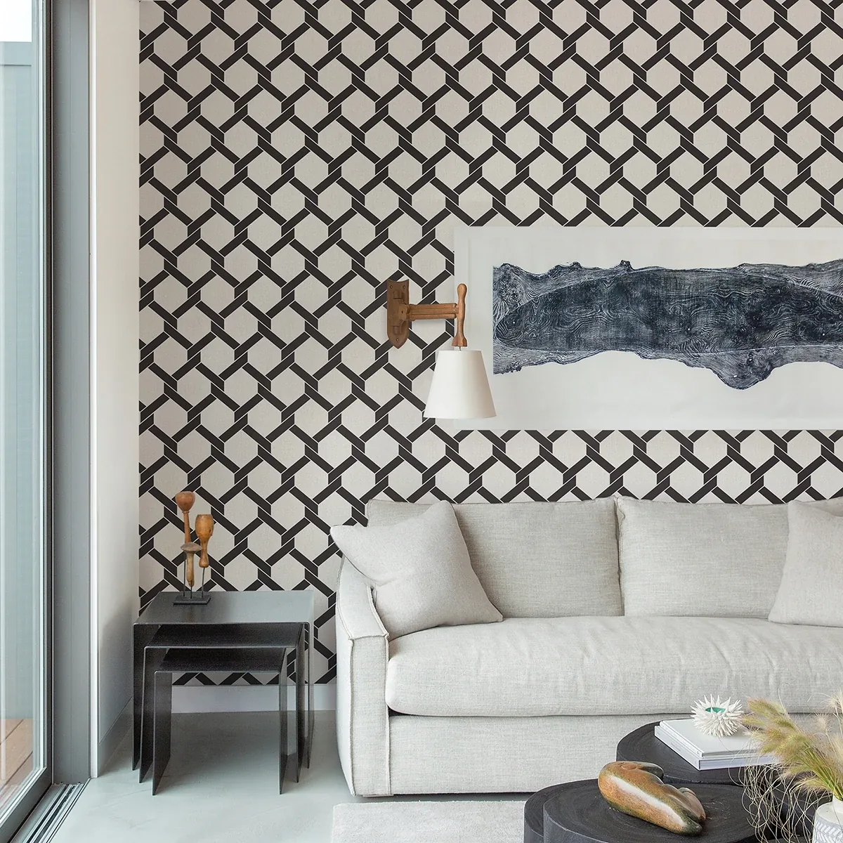 A-Street Prints Payton Black Hexagon Trellis Wallpaper - SKU 2971-86310