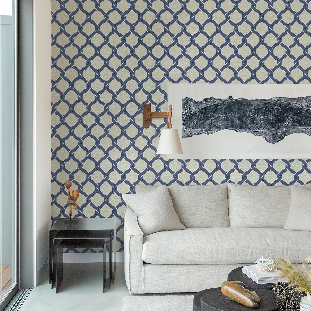 A-Street Prints Payton Blue Hexagon Trellis Wallpaper - SKU 2971-86308