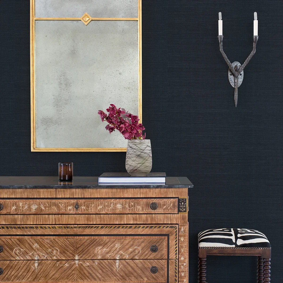 A-Street Prints Peninsula Navy Sisal Grasscloth Wallpaper - SKU 2972-80088