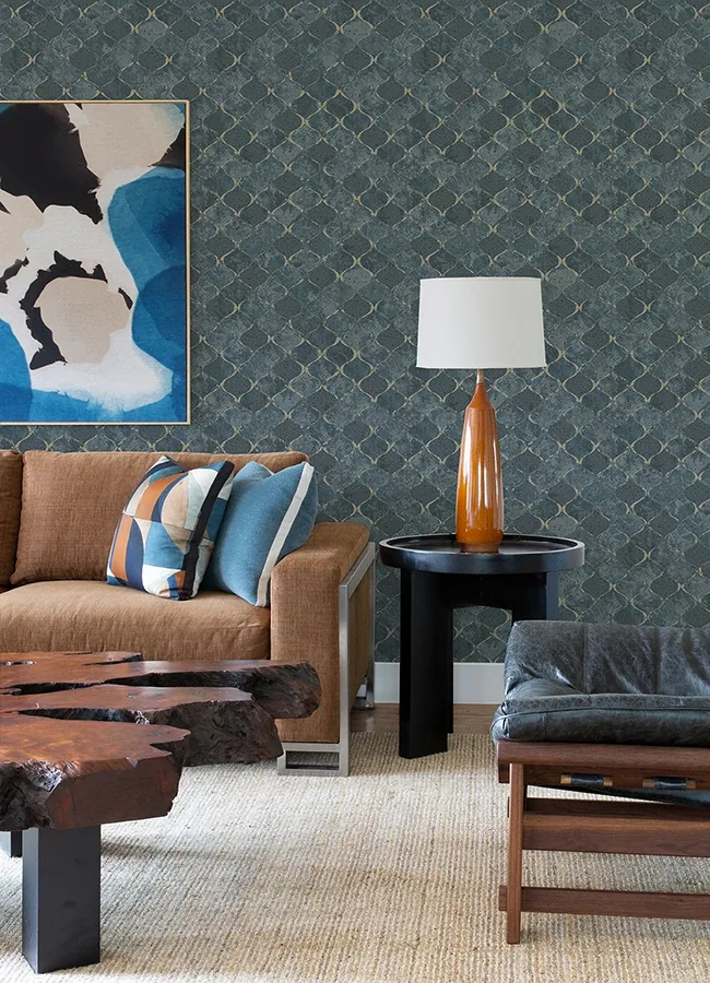 A-Street Prints Pilak Blue Ogee Tile Wallpaper - SKU 4105-86607