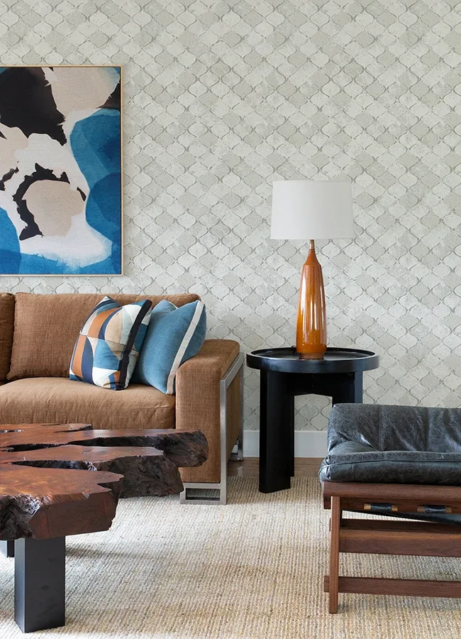 A-Street Prints Pilak Silver Ogee Tile Wallpaper - SKU 4105-86608
