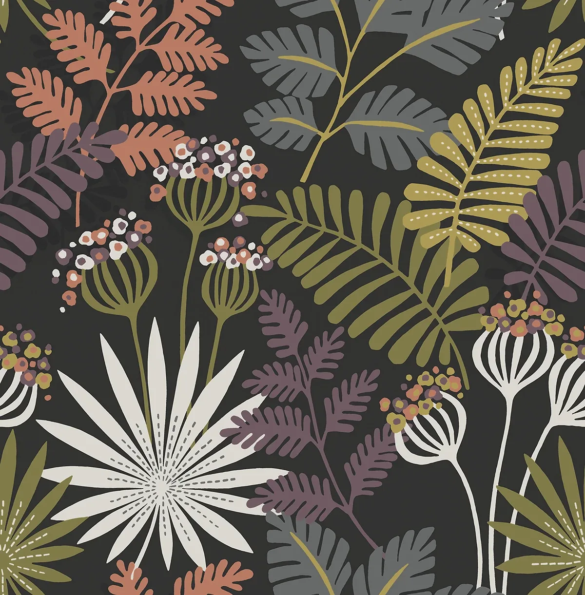 4014-26447 | Praslin Black Botanical Wallpaper
