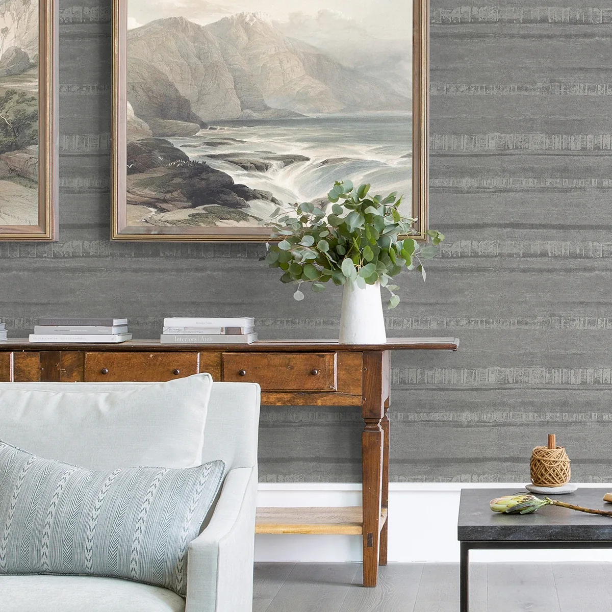 A-Street Prints Rakasa Pewter Distressed Stripe Wallpaper - SKU 4019-86418