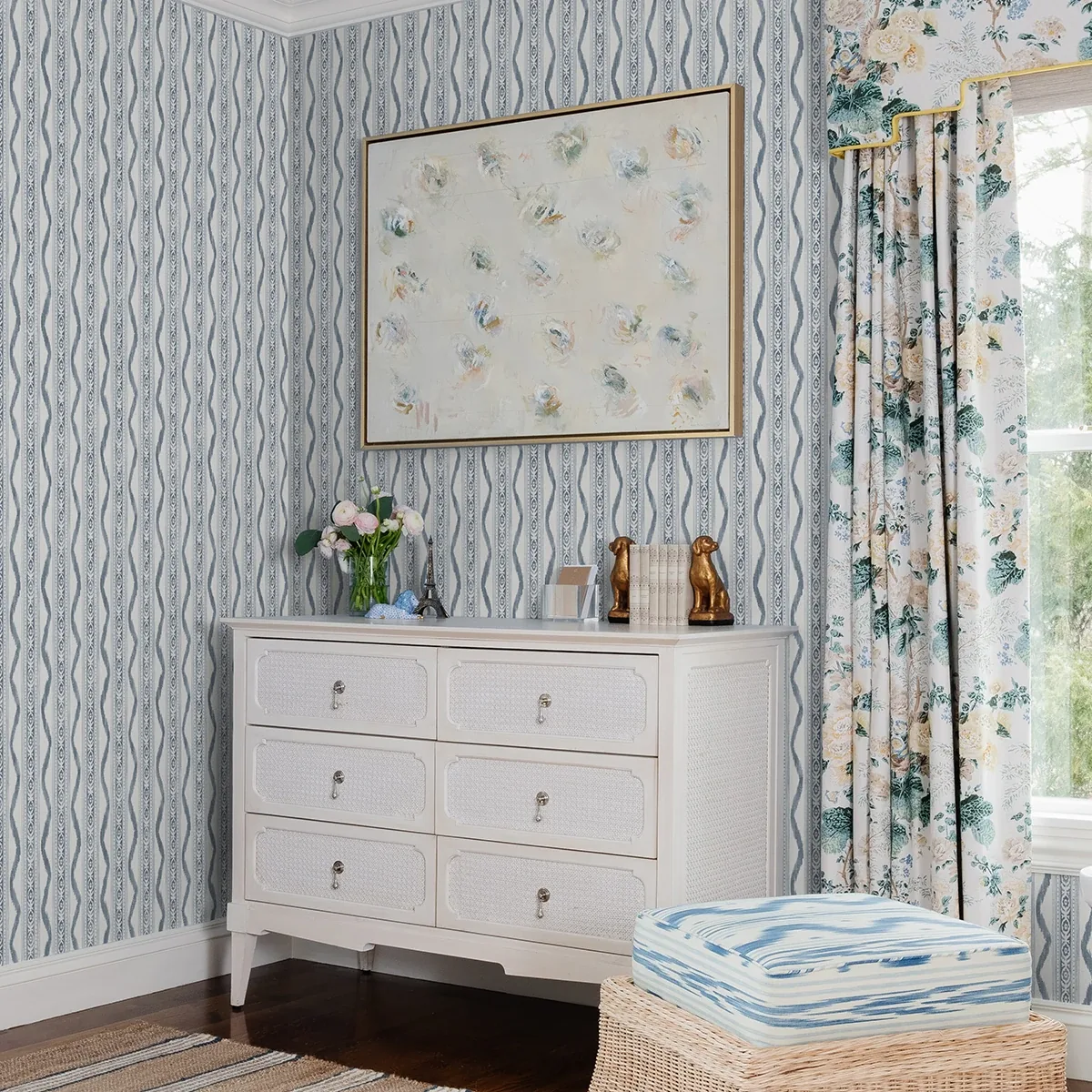 A-Street Prints Rhys Blue IKAT Stripe Wallpaper - SKU AST4349