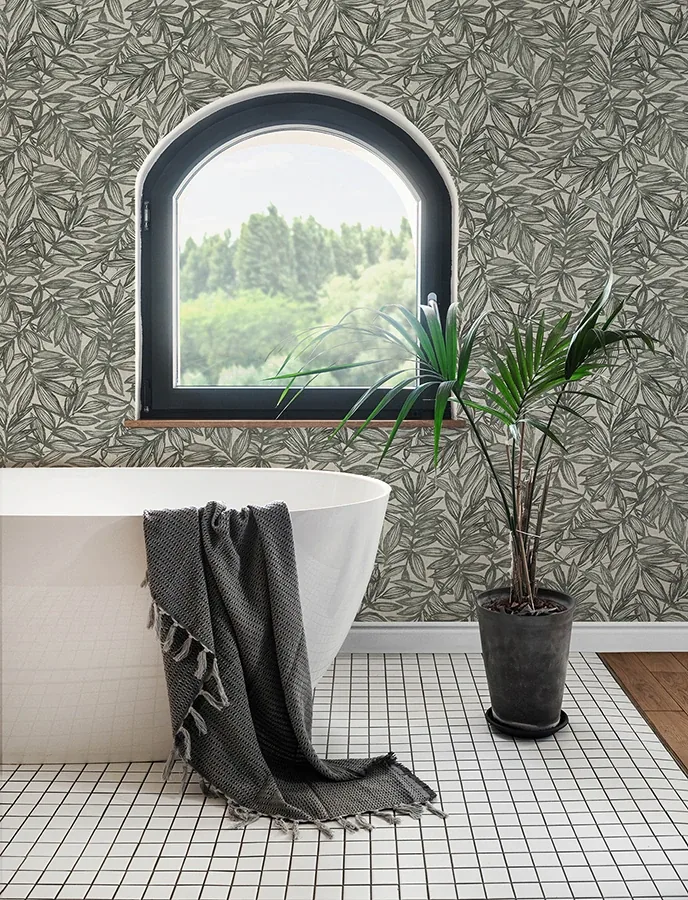 A-Street Prints Rhythmic Charcoal Leaf Wallpaper - SKU 4146-27229