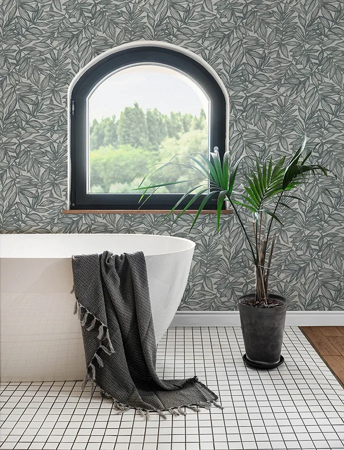 A-Street Prints Rhythmic Denim Leaf Wallpaper - SKU 4146-27230