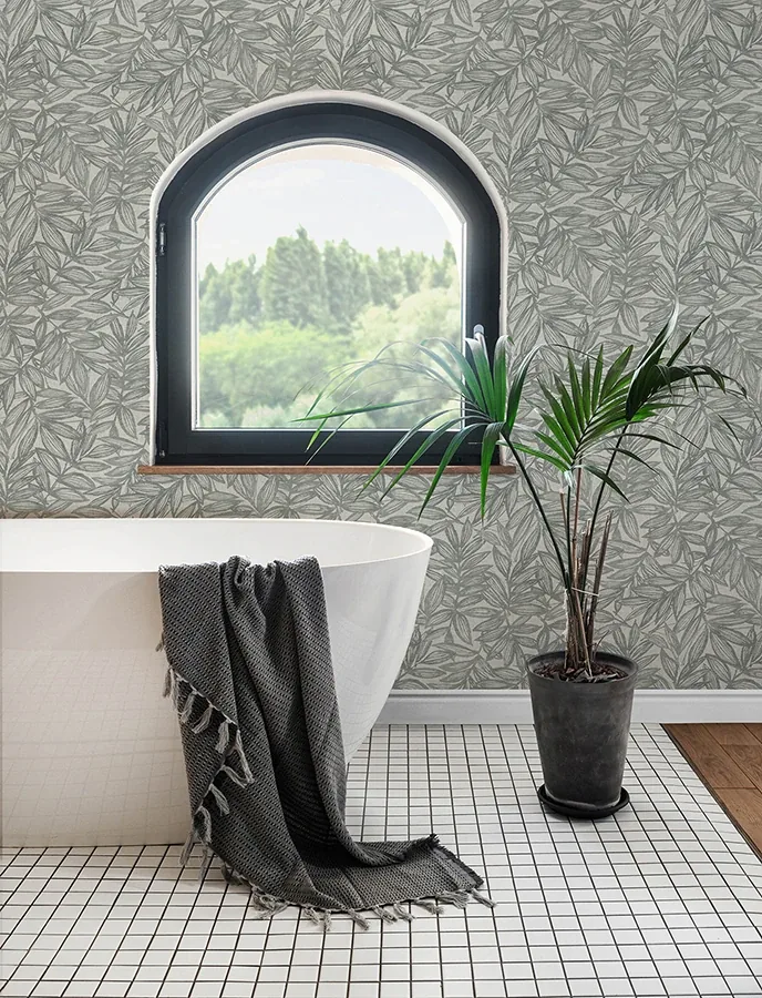 A-Street Prints Rhythmic Grey Leaf Wallpaper - SKU 4146-27234