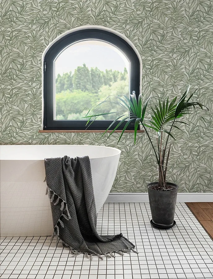 A-Street Prints Rhythmic Sage Leaf Wallpaper - SKU 4146-27231