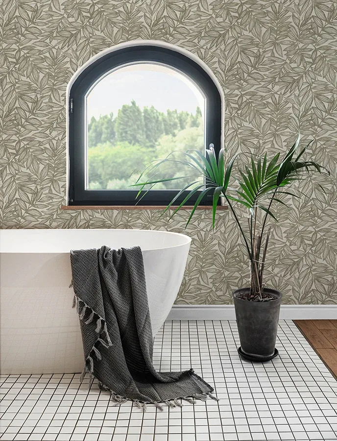 A-Street Prints Rhythmic Taupe Leaf Wallpaper - SKU 4146-27233