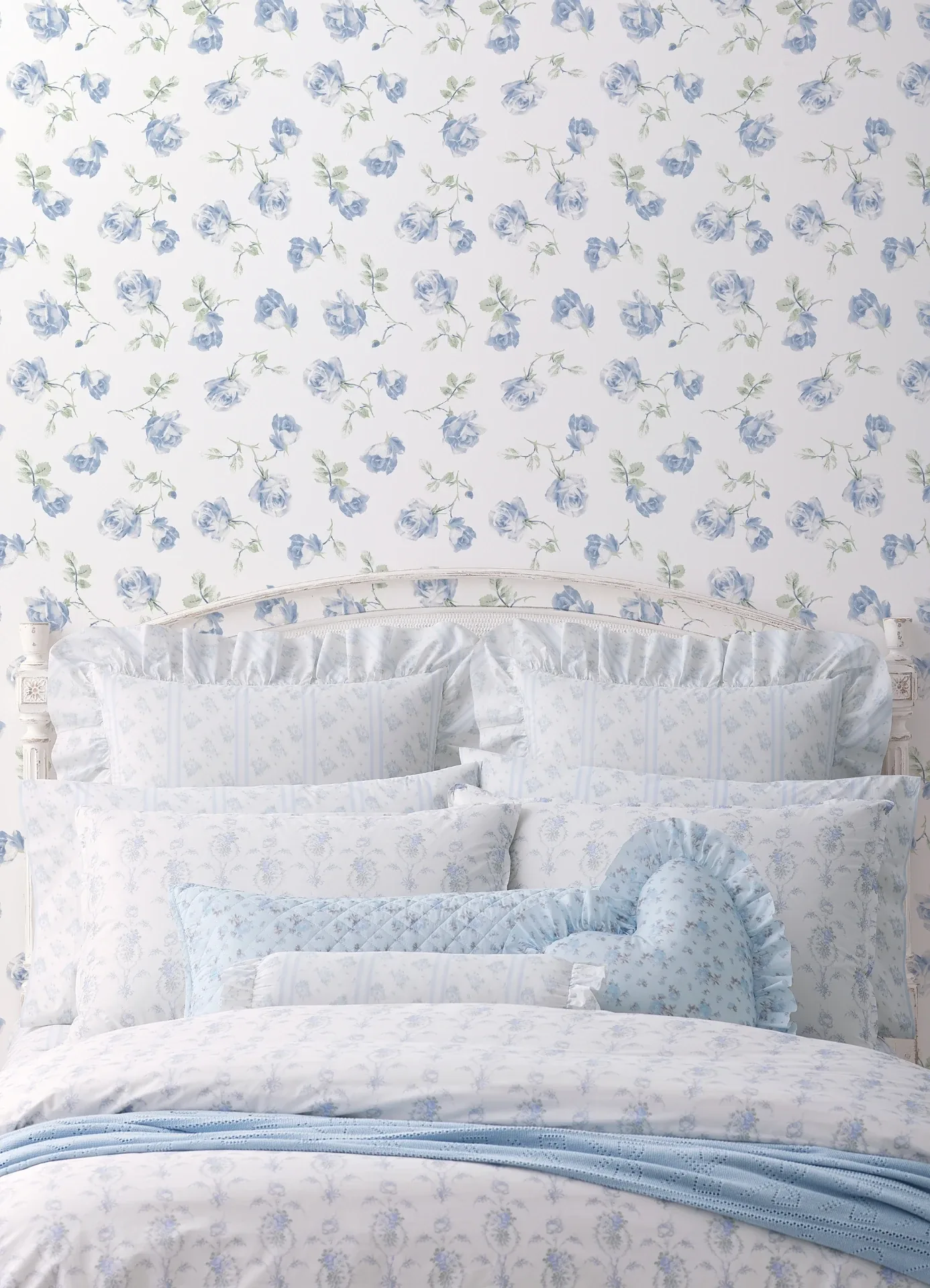 A-Street Prints Ribbon Rosa French Blue Loose Roses Wallpaper - SKU AST6085