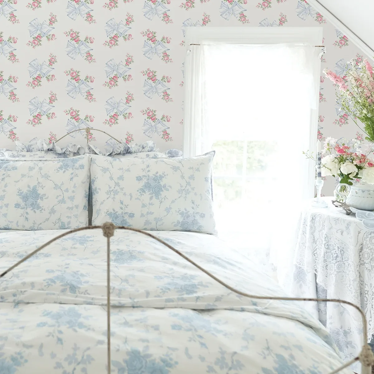 A-Street Prints Rosa Beaux Pastel Blue Large Bow Spot Wallpaper | Wallpaper Twins A-Street Prints Rosa Beaux Pastel Blue Large Bow Spot Wallpaper - SKU AST4113