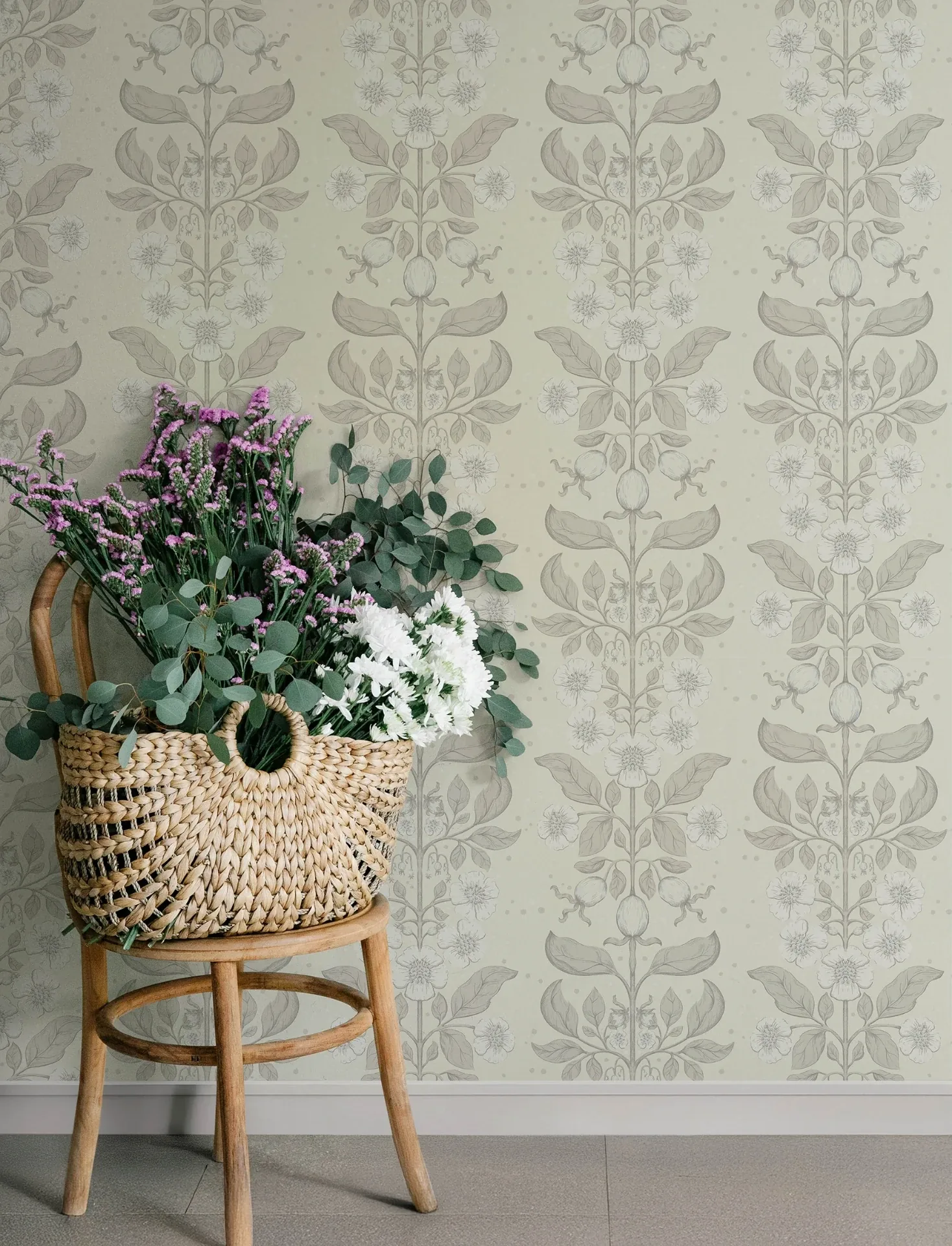 A-Street Prints Rosa Cream Floral Columns Wallpaper - SKU 4201-48009