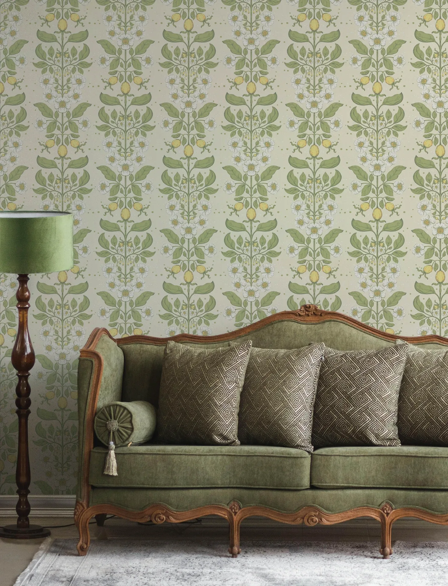 A-Street Prints Rosa Green Floral Columns Wallpaper - SKU 4201-48010