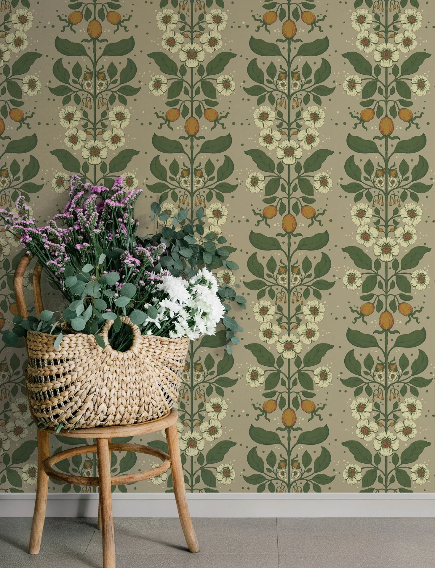A-Street Prints Rosa Light Brown Floral Columns Wallpaper - SKU 4201-48012