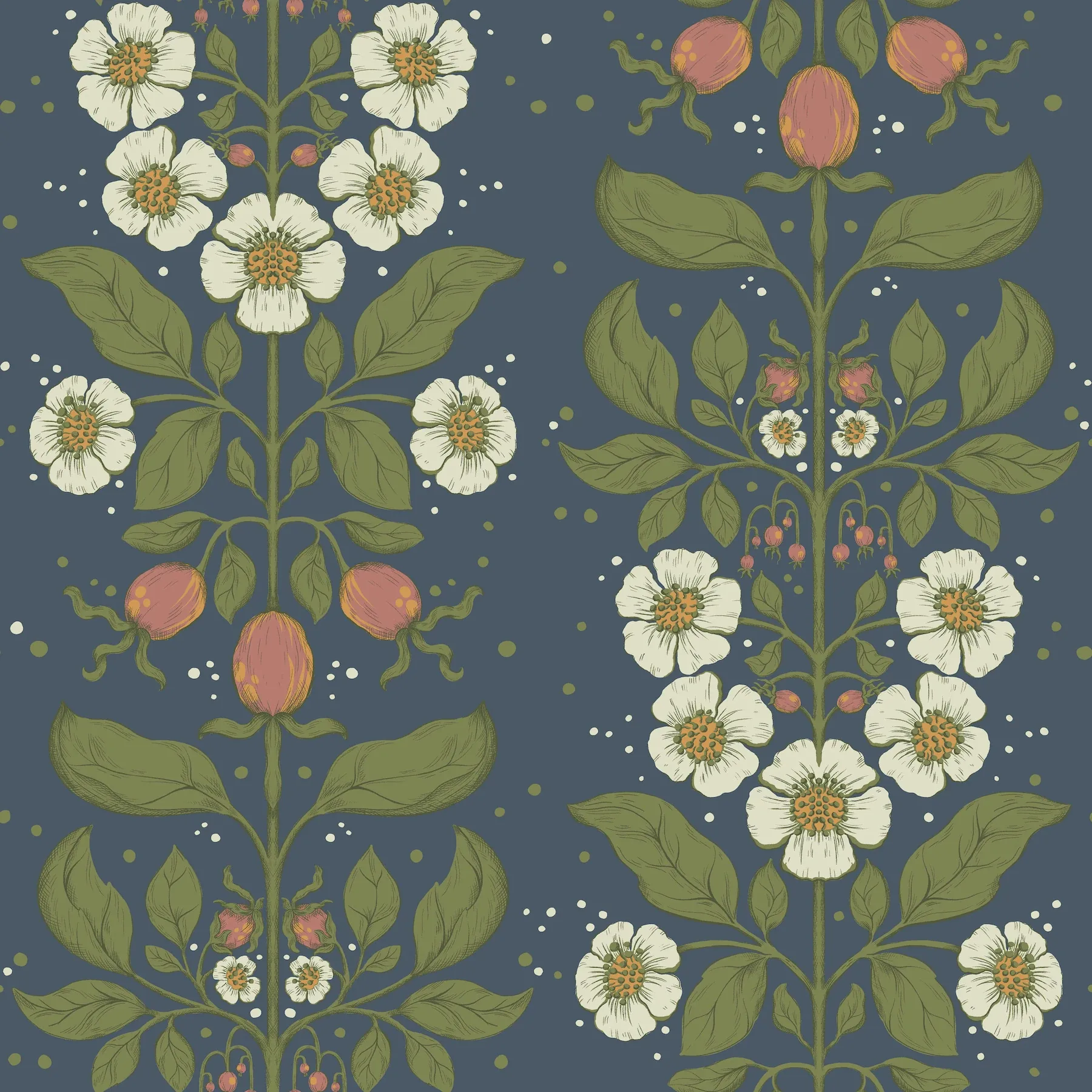 A-Street Prints Rosa Navy Floral Columns Wallpaper - SKU 4201-48013