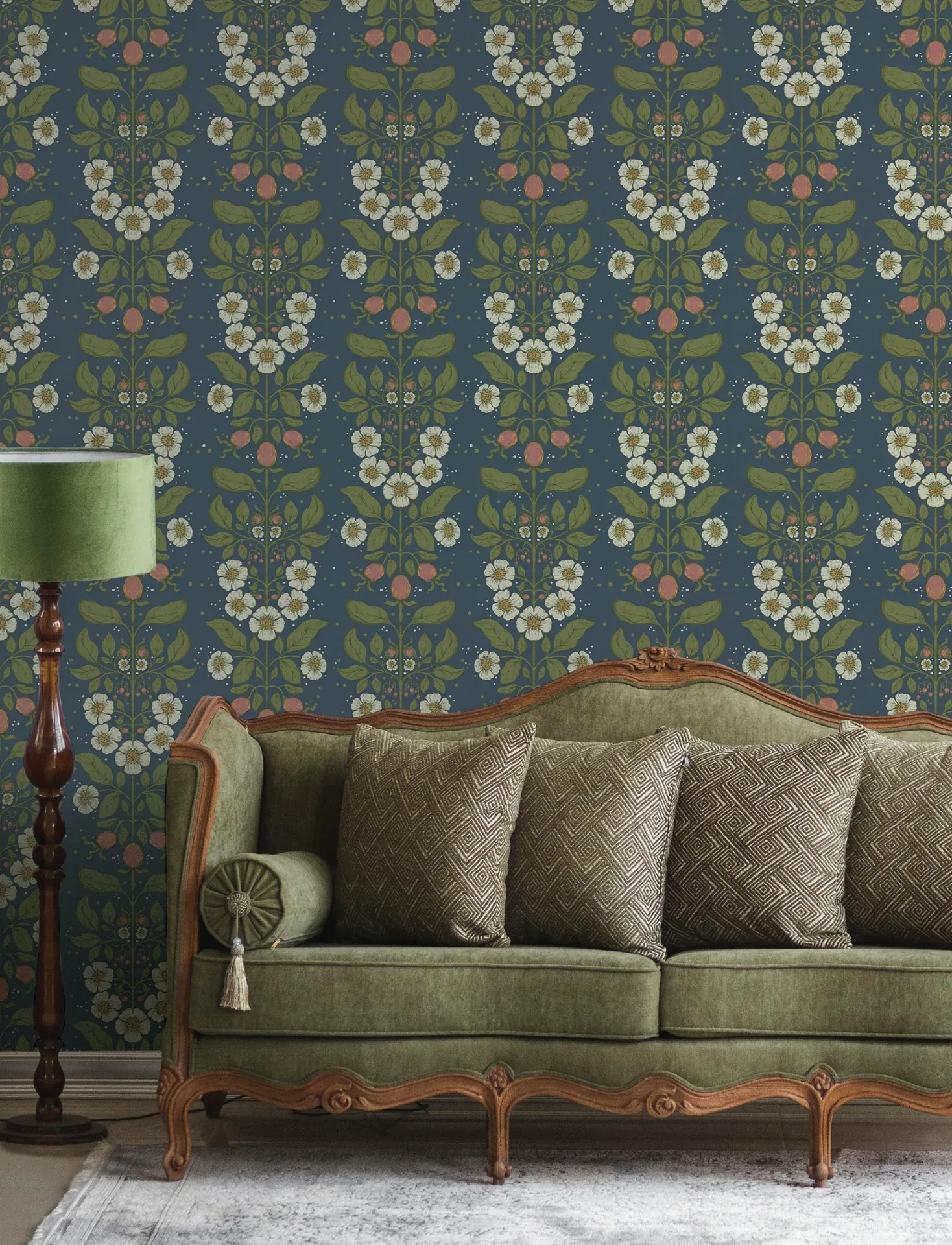 A-Street Prints Rosa Navy Floral Columns Wallpaper - SKU 4201-48013