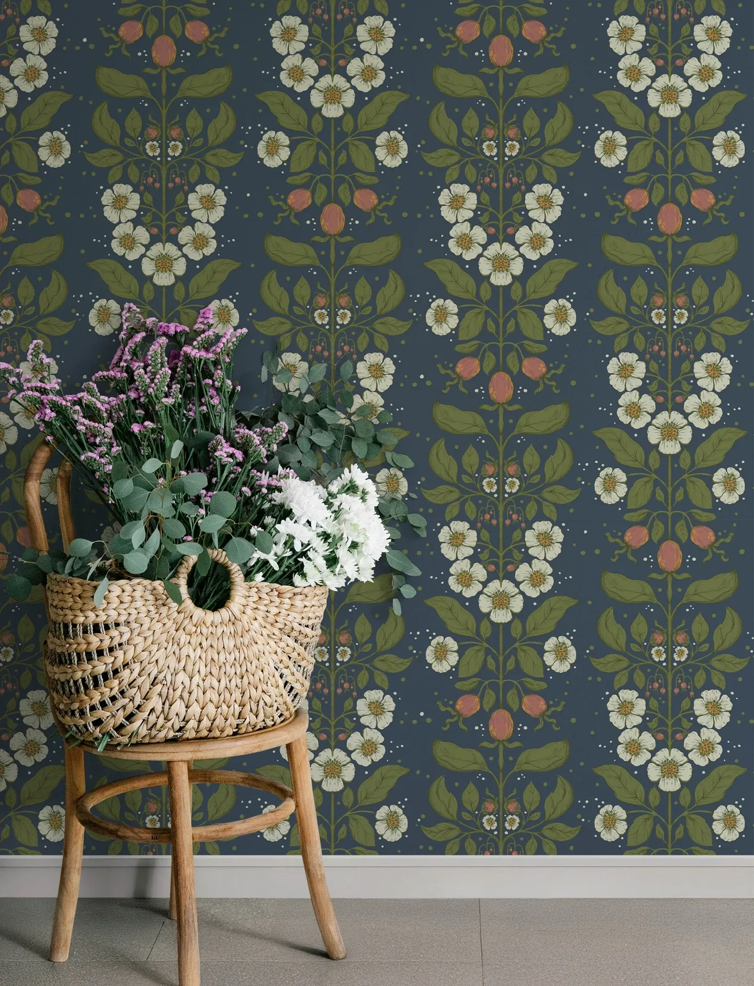A-Street Prints Rosa Navy Floral Columns Wallpaper | Wallpaper Twins A-Street Prints Rosa Navy Floral Columns Wallpaper - SKU 4201-48013