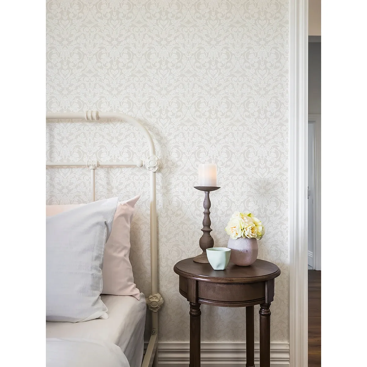 A-Street Prints Rosali Cream Scroll Damask Wallpaper - SKU 2999-14005