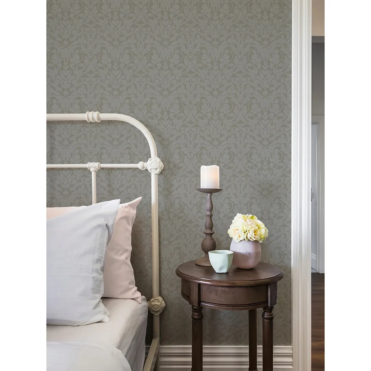 A-Street Prints Rosali Grey Scroll Damask Wallpaper - SKU 2999-14006