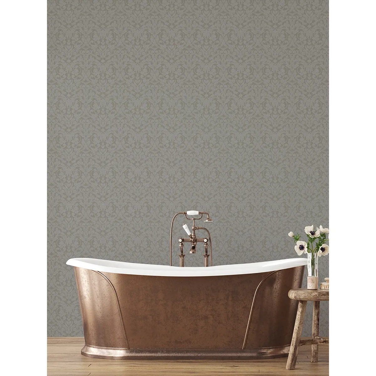A-Street Prints Rosali Grey Scroll Damask Wallpaper | Wallpaper Twins A-Street Prints Rosali Grey Scroll Damask Wallpaper - SKU 2999-14006