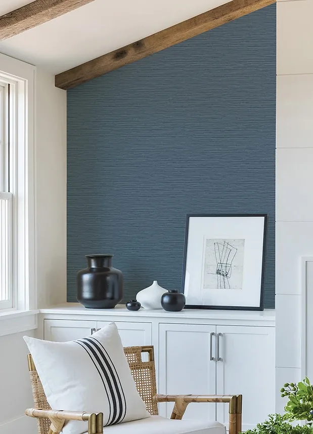A-Street Prints Rushmore Blue Faux Grasscloth Wallpaper - SKU 2988-70312
