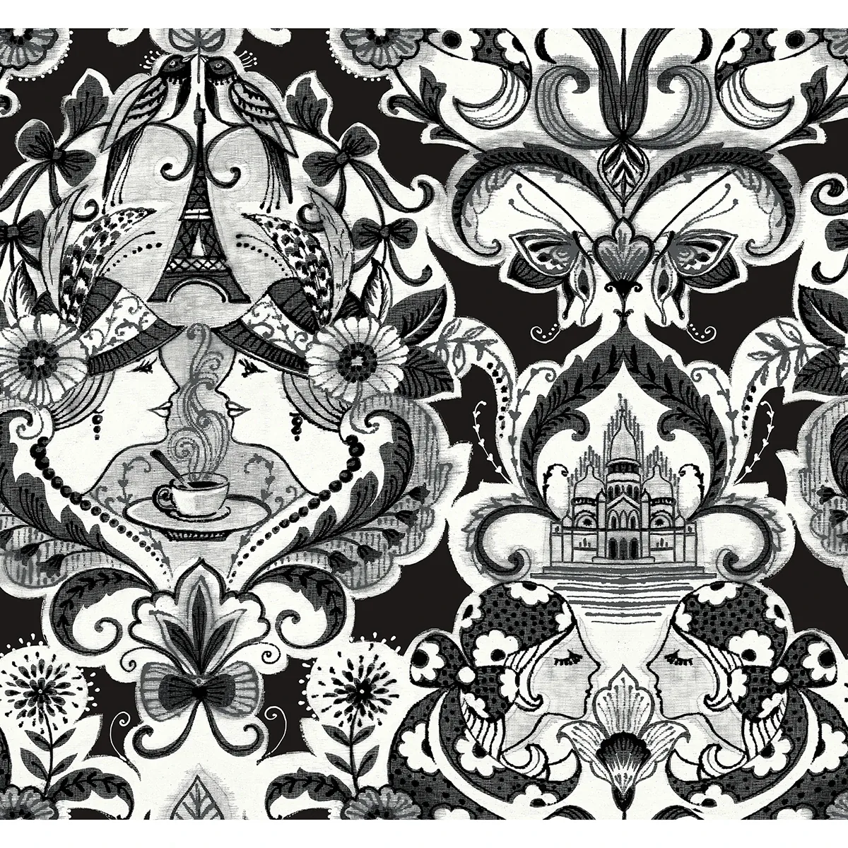 A-Street Prints Sadie Black Parisian Damask Wallpaper - SKU 2973-90886