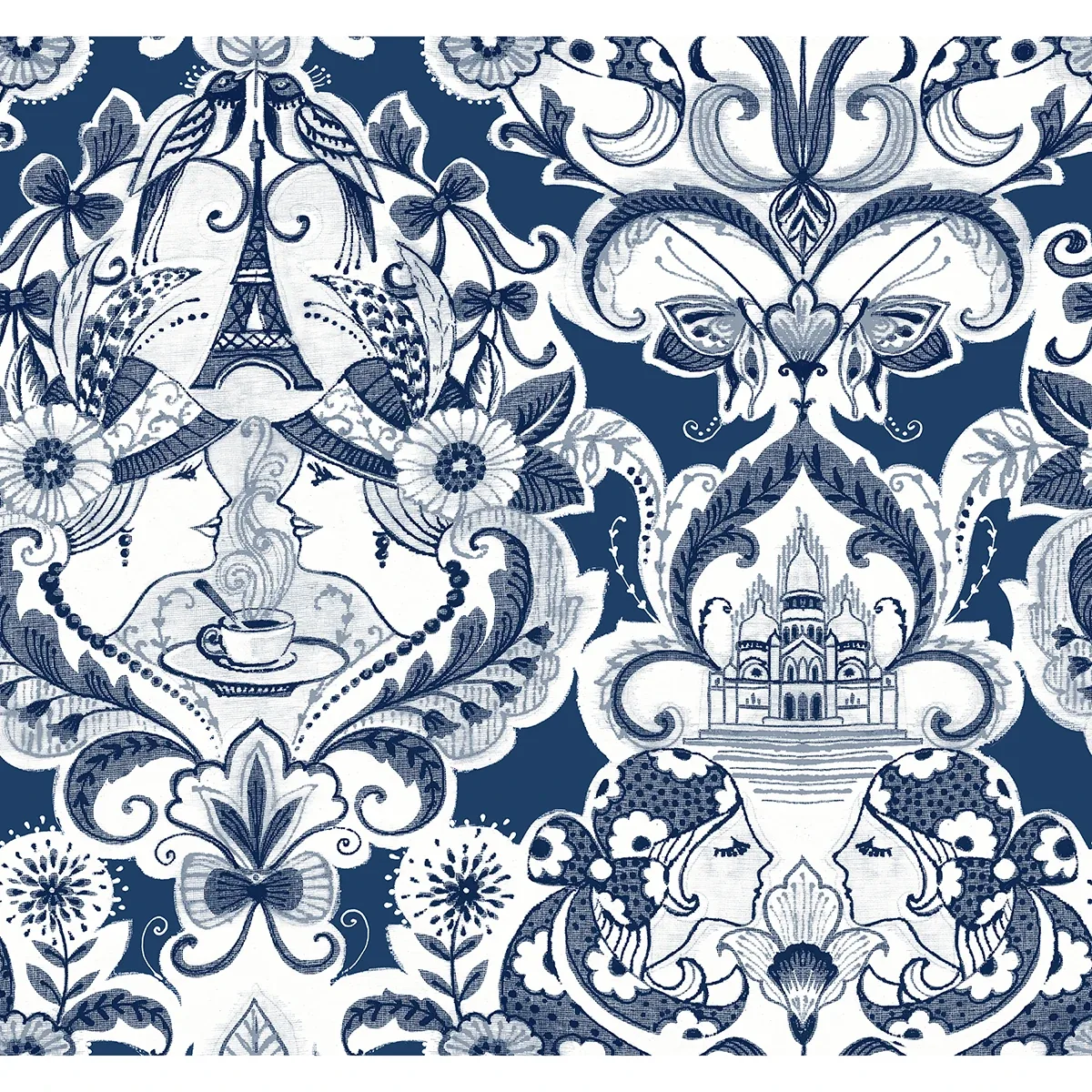 A-Street Prints Sadie Navy Parisian Damask Wallpaper - SKU 2973-90885