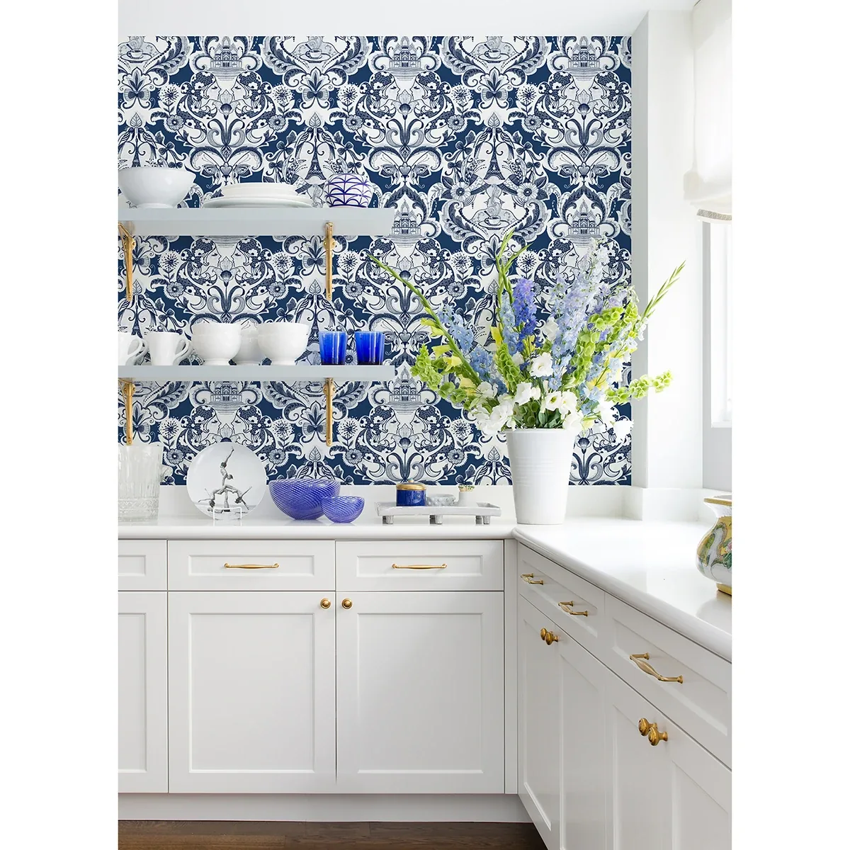 A-Street Prints Sadie Navy Parisian Damask Wallpaper - SKU 2973-90885