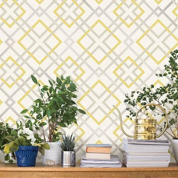 A-Street Prints Saltire Emile Yellow Lattice Wallpaper - SKU 2901-22652