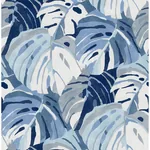 A-Street Prints Samara Blue Monstera Leaf Wallpaper - SKU 2969-26007