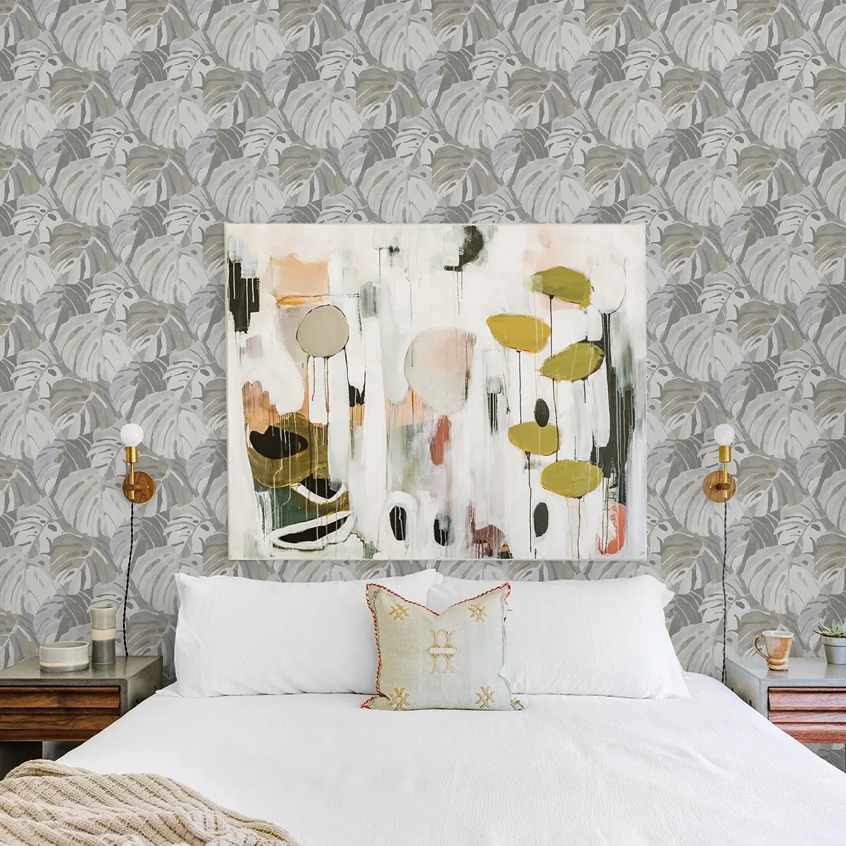 A-Street Prints Samara Stone Monstera Leaf Wallpaper - SKU 2969-26008