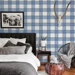 A-Street Prints Scarborough Indigo Striated Plaid Wallpaper - SKU 2927-80902