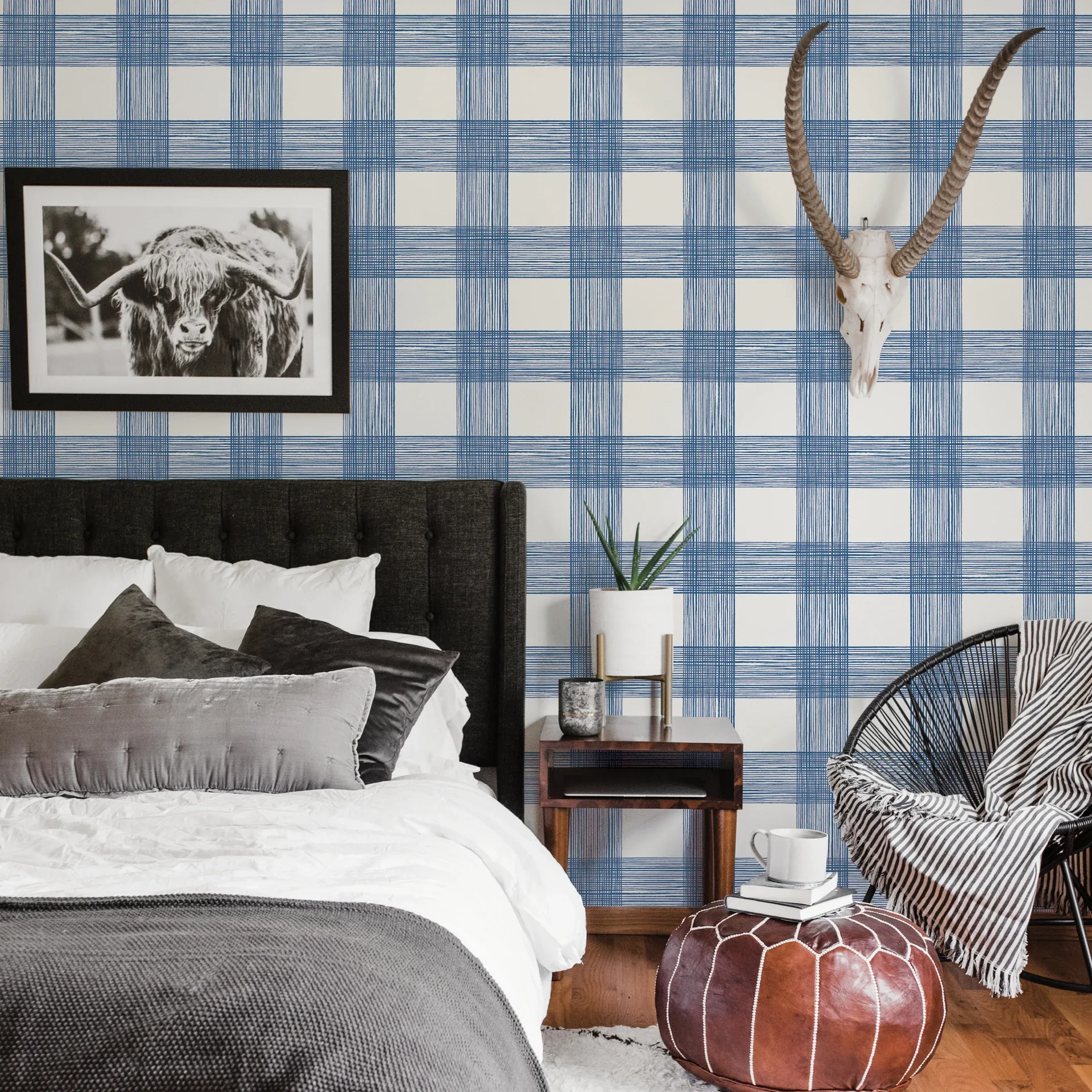 A-Street Prints Scarborough Indigo Striated Plaid Wallpaper - SKU 2927-80902