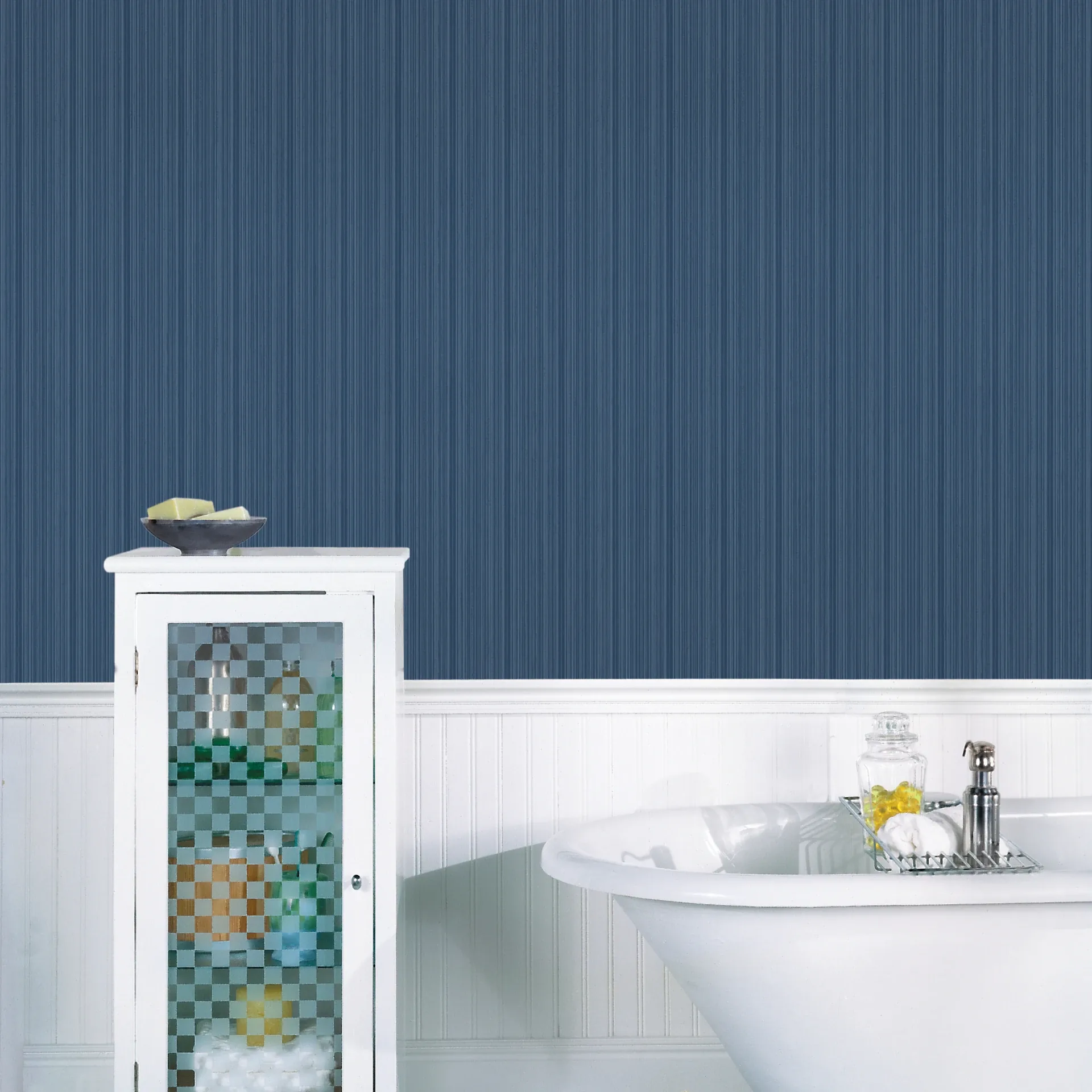 A-Street Prints Sebasco Denim Vertical Pinstripe Wallpaper - SKU 2927-80302